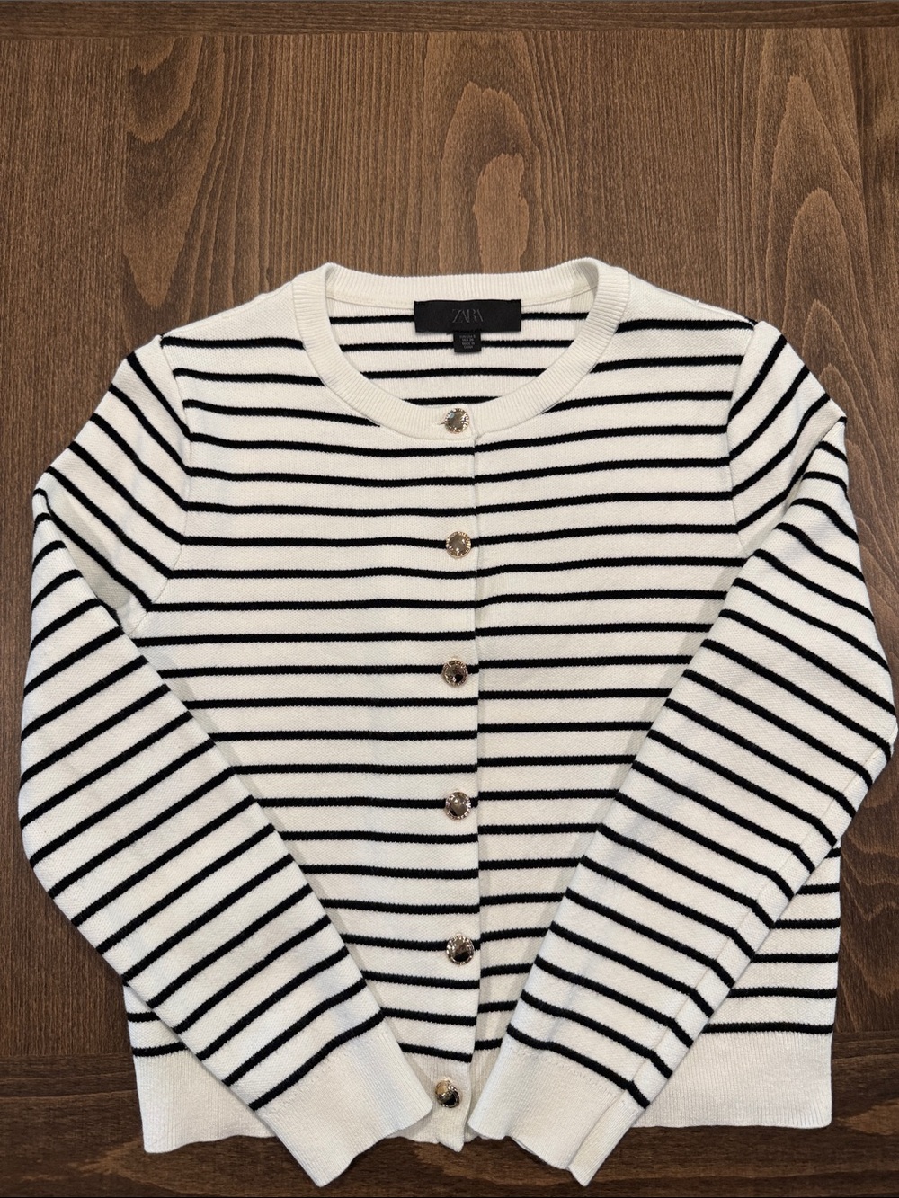 Zara Black and White Striped Button-Up Cardigan